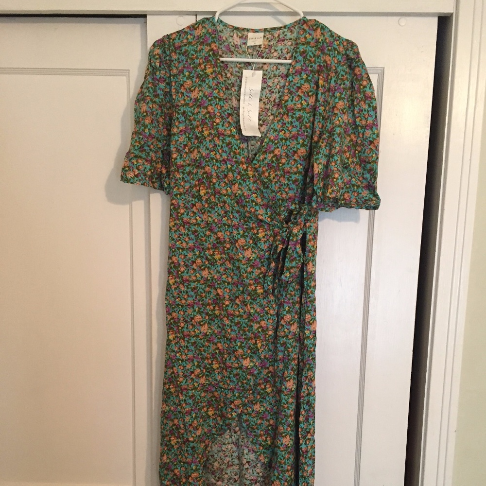 Floral Wrap Dress, M, Silk and Salt, NWT